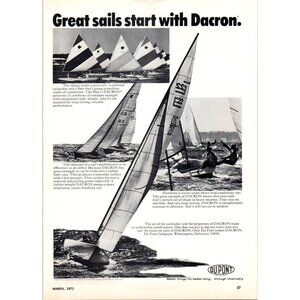 1971 Du Pont Dacron Sail Cloth Fabric Vintage Print Ad Sailing Yachts Wall Art